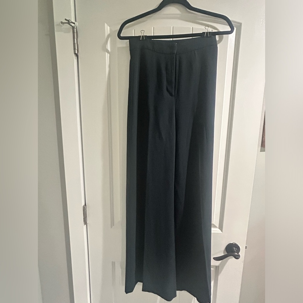 H&M dark blue green, midrise flare, slacks